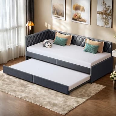 Lodera Canapé lit 2 Places 90/180 x 200, Canapé-lit Convertible rembourré avec sommier à Lattes,Tissu de Velours,Lit Simple Rembourré, Lits de Jour,sans Matelas (Gris, 90×200cm)