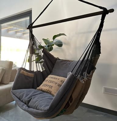 Izabell® Chaise hamac avec Grands Coussins – Fauteuil Suspendu XXL et hamac pour intérieur & extérieur – Coffee Swing en Sacs de Jute de torréfacteurs de café
