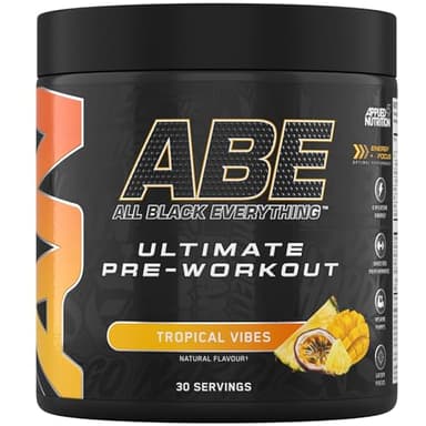 Applied Nutrition ABE Pre Workout - Poudre pré-entraînement entièrement noire, énergie et performances physiques avec citrulline, créatine, bêta-alanine (375 g - 30 portions) (Tropical)