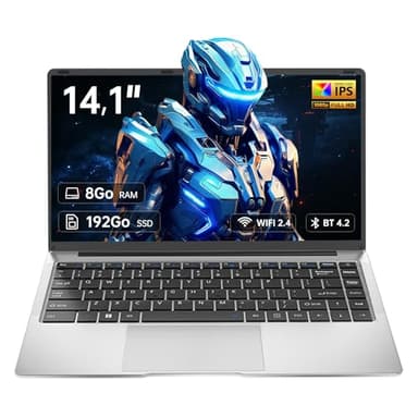 unbholkk Ordinateur Portable 14,1", 8 Go RAM, 192 Go SSD, Celeron N3450, PC Portable Étudiant FHD IPS avec Wi-FI 2.4, Mini-HDMI, Bluetooth 4.2 – Idéal pour La Maison, Les Études et Le Travail