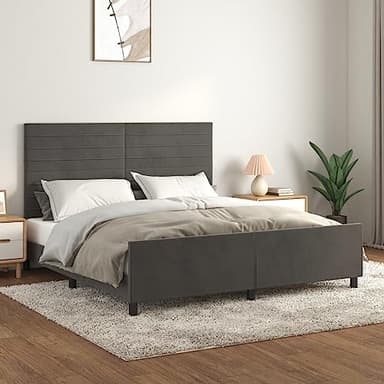 Frdhee Lit mezzanine, meuble de chambre à coucher, sans matelas, gris foncé, 160 x 200 cm, en velours, lit familial, pour chambre à coucher et chambre d'amis