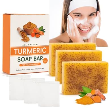 3 Pièces Kojic Acid Soap Turmeric Soap, Savon Curcuma Visage et Corps, Savon le Naturel pour Eclaircissant Peau, Dark Spot, Acne, Hyperpigmentation