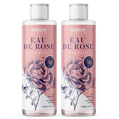 100% Pure Eau de Rose MonteNativo - 2x200ml - 100% Naturel, Lotion Tonifiante pour le visage, Hydrolat naturel de rose, Triple purification, eau florale de rose