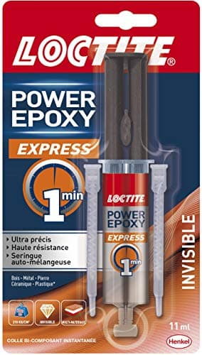 Loctite, Epoxy Express 1 Min Invisible Rapide, Colle Multi-matériaux, seringue 11ml