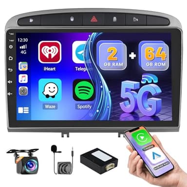 pour Peugeot 308, Peugeot 408 2007-2015, 2+64GB Android Autoradio Wireless Carplay Android Auto 9 Pouces écran Poste Radio Voiture Bluetooth avec GPS, Caméra de Recul, FM RDS Radio, WiFi, EQ
