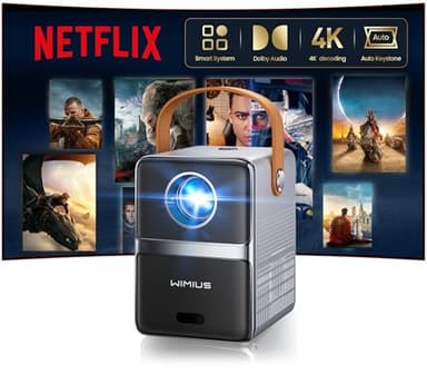 Mini Vidéoprojecteur 4K【Netflix Certifié/Dolby】 28000LM Projecteur Portable 4K Auto Keystone/E-Focus, Courte Focale Rétroprojecteur WiFi6 Bluetooth 1080P Projecteur Zoom 50% Home Cinéma/Extérieur/Arc
