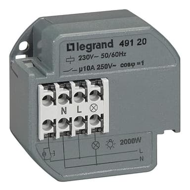 Télérupteur unipolaire silencieux - avec minuterie - 230 V - 10 AX - A encastrer