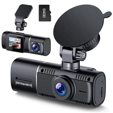 Volam Dashcam Voiture Avant Arrière Full HD Camera Embarquée avec Vision Nocturne Infrarouge G-Capteur Mode Parking Enregistrement Boucle Carte SD 64Go