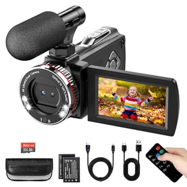 Caméscope 4K 60FPS 48MP Caméra Vidéo avec Zoom Numérique 21X, Écran IPS 3" 270° Vlogging Camera sur YouTube, Camcorder Video Camera avec Câble HDMI, Microphone, Télécommande, 2 Piles, Carte 32 Go