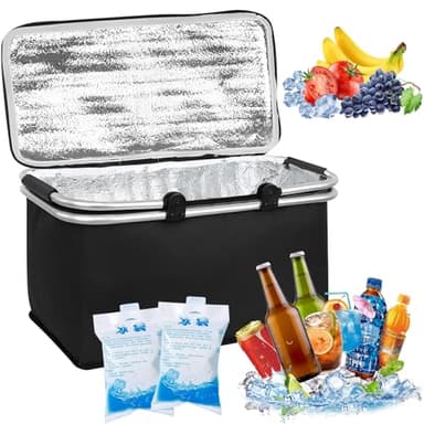 Zoonvii Sac Isotherme, Sac de Pique-Nique de Repas à Déjeuner, Pliable Etanche Isotherme Léger, 30L-Noir