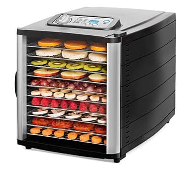 riviera&bar Déshydrateur Électrique 800W - 10 Plateaux Inox, Température Réglable, Minuterie 24h, Accessoires Inclus, Compatible Lave-Vaisselle, Idéal Fruits et Viandes - Noir