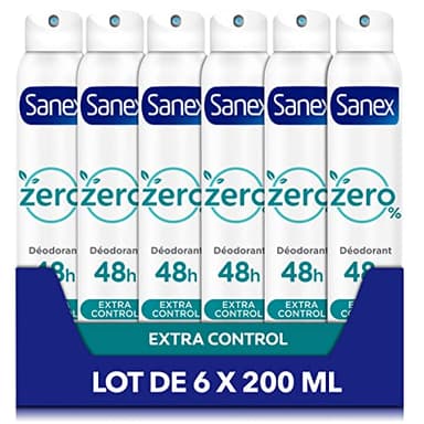 SANEX - Spray Deodorant 0% Extra Control - Deodorant Homme & Femme - Efficacite 48h - Sans Alcool, Sans Sels d'Aluminium - Lot de 6 x 200mL