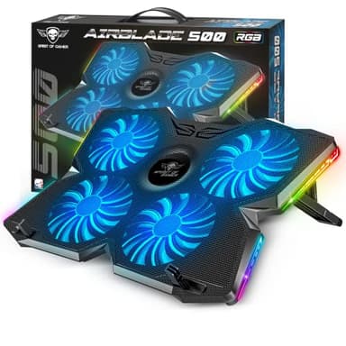 Spirit Of Gamer, Refroidisseur PC Portable 10" à 17", 4 Ventilateurs Silencieux, Compatible PS5, PS4, Xbox & PC, Plaque de Refroidissement Rétroéclairée RGB, Support Ventilé pour Ordinateur Portable