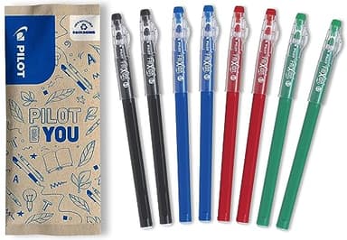 PILOT - 8 Stylos FriXion Ball Stick - Encre Gel Effaçable - 2 Noirs, 2 Bleus, 2 Rouges, 2 Verts - Le FriXion Économique à Pointe Moyenne - Pour Mettre Dans La Trousse d'école - Fourniture Scolaire