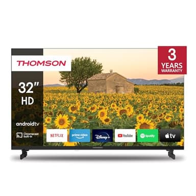 THOMSON 32 Pouces (80 cm) LED HD Smart Android TV, Google Assistant, Wi-FI, Dolby Digital, Bluetooth, Triple-Tuner (Câble-Satellite-Antenne), HDMI, CI, A Panneau- 32HA2S13