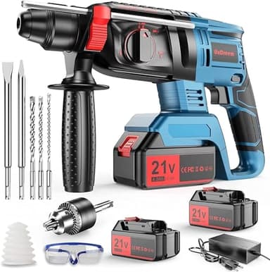 Marteau Perforateur Sans fil avec Aeux Batteries de Rechange 21 V 4000 mAh, Fonctions 4 en 1, Adaptateur SDS-plus avec Mandrin de Perçage, pour Perforateur