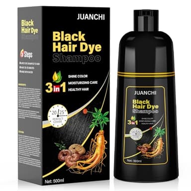 Shampooing Colorant Noir 3 en 1, Shampooing Colorant Noir Pour Couvrir les Cheveux Gris, Naturel Pour Cheveux Gris Pour Femmes et Hommes, 500ML (16,90 oz)