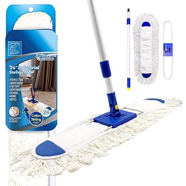 Grand balai plat 60 cm, kit industriel avec tampon coton absorbant, poignée télescopique 77-133 cm, tête pivotante pour nettoyage entrepôt, hôtel et maison