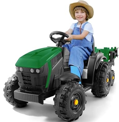 ELEMARA 24V 9AH Tracteur Electrique Enfant avec remorque Amovible Facile,400W Motors Voiture Electrique Enfants,Tracteur Enfant Electrique,Ceinture de sécurité à 3 Points pour Les âges 3 +, Vert