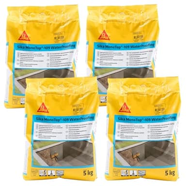 SIKA - Mortier imperméabilisant - Sika Monotop 109 Waterproofing Gris - Anti-humidité pour caves et locaux enterrés - Spécial pièces humides - Multisupports - Excellente adhérence - 5kg (Lot de 4)