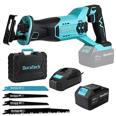 DURATECH Scie Sabre sans Fil 20V avec Batterie 4,0Ah, Scie Sabre à Batterie avec 4 Lames et Boîte de Rangement, Scie Alternative pour Couper Bois, Métal et PVC