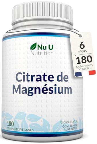 Citrate de Magnésium 700mg - 180 Comprimés Vegan - 6 Mois - 200mg de Magnésium Élémentaire - Magnesium Hautement Biodisponible - Fabriqué en Europe - Nu U Nutrition