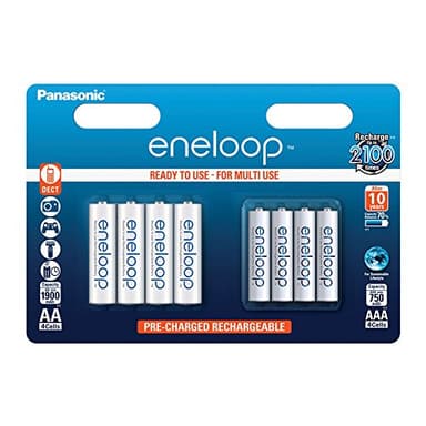 Panasonic eneloop, pile Ni-MH prête à l'emploi, AAA Micro, pack combiné de 8 avec 4 eneloop AA Mignon + 4 eneloop AAA Micro, 2100 cycles de charge, pile rechargeable