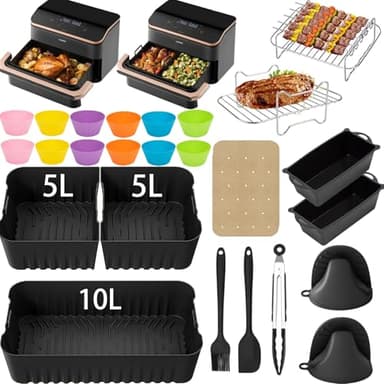 Accessoires pour friteuse à air chaud Cosori - Accessoires pour friteuse à air chaud Cosori 10L - Y compris moule en silicone Cosori Twinfry, gril, moules à pain, pince de cuisine, etc