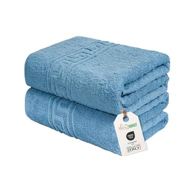 nice homeit Lot de 2 Grandes Serviettes de Bain 100 x 150 cm – Extra Large Serviette de Bain en 100% Coton Fil à Anneau – Extra Doux et Absorbant. Fabriqué en Italie – Bleu