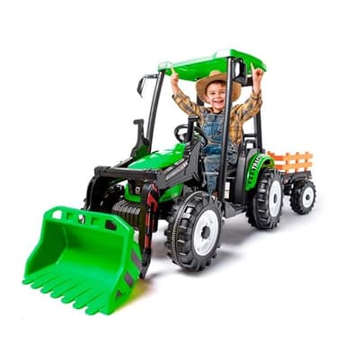 ATAA Farmer 24v - Vert - Tracteur éctrique pour Enfants Taille XXL avec Pelle et remorque, Batterie 24v, puissants Moteurs, siège en Similicuir, Roues en Gomme et télécommande pour Parents