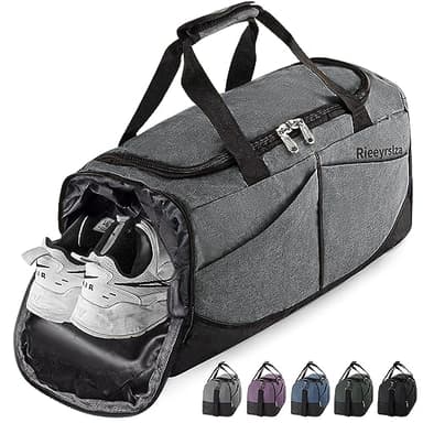 Rieeyrslza Sac de Sport 40L avec Compartiment Chaussures – Waterproof, Multiusage, à Bandoulière ou Fourre-Tout (Gris o2)