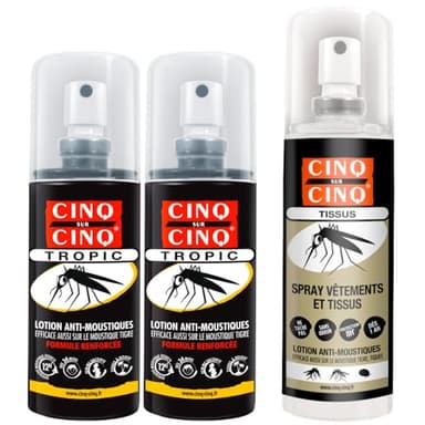 Cinq sur Cinq - Kit Haute Protection Contre Les Moustiques - Lot de 2 x Spray Tropic 75 ML + Spray Vètement 100 ML