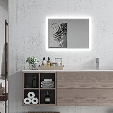 kleankin Miroir Mural Lumineux LED de Salle de Bain - 70L x 50l cm - avec 3 Couleurs, luminosité réglable Interrupteur Tactile système antibuée Transparent