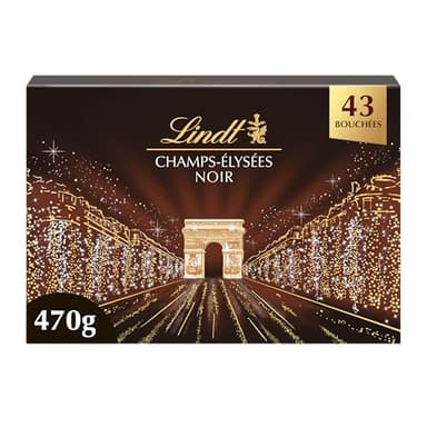 Lindt - Boîte CHAMPS-ÉLYSÉES Noir - Assortiment de Chocolats Noirs - Pralinés, Croustillants et Onctueux -Idéal pour Noël, 470g