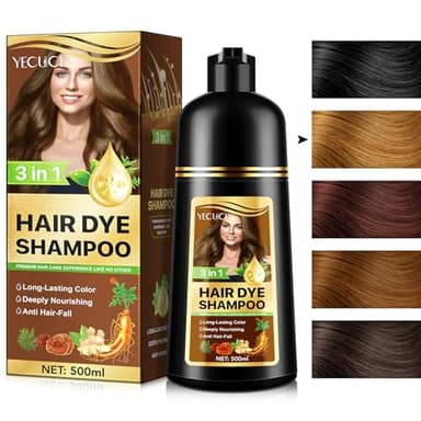Shampooing de coloration pour cheveux 3 en 1 avec extraits d'herbes – Couverture naturelle des cheveux gris, Shampooing Hair Color pour cheveux secs, longue durée, 500 ml (Marron)