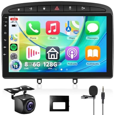 【8 Cœur 6+128G】 Hodozzy Carplay Autoradio pour Peugeot 408/308/308sw 2007-2015, 9 Pouces Ecran Tactile Android Autoradio avec Android Auto/WiFi/GPS/RDS/FM/Bluetooth/USB+Camera de Recul