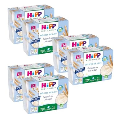 HiPP - Délices De Lait - Semoule au lait entier - Coupelles 4x100g - Lot de 6