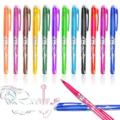 kaiyaya Couleurs Stylo Effacables,12 Stylos à bille multicolores effaçables 0.5mm Encre Gel Effaçable Stylo Roller Effaçable avec Gomme pour Adultes,Enfants,Bureau,École Bureau