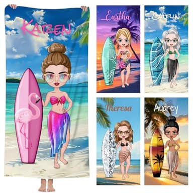 NIBESSER Personnalisé Serviette de Plage Nom Microfibre Grande Serviette de Bain pour Femme Meilleures Amies Dress up - Bord de mer, Plage, Natation, Fitness, Camping, Yoga