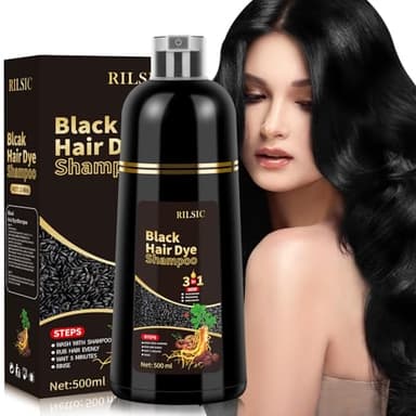 Shampoing Colorant Noir, 500ML Color Shampooing Colorant, Black Hair Sye Shampoo 3 en 1, Shampooing Colorant Instantané pour Cheveux, Shampoing Cheveux Colorés (Noir)