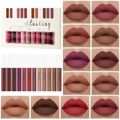 ALIIP Coffret de 12 Rouges à Lèvres Mats, Liquide, Ne Se Décolore Pas, Fini Mat, Brillant à Lèvres, Coffret Cadeau pour Femme