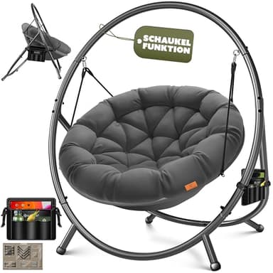 KESSER Fauteuil suspendu avec cadre Bali, balançoire suspendue jusqu'à 150 kg, pour intérieur et extérieur, coussin et poche latérale, panier suspendu, structure en acier et rembourrage en mousse