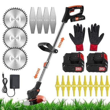 Debroussailleuse Electrique Coupe-Bordures Professionnel éLectriques sans Fil avec 2pcs 24V Lithium Batterie Puissante 3 Pcs Lames MéTalliques avec Poignée Télescopique pour Parcs,Fermes
