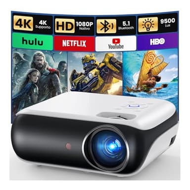 HAPPRUN H1 Projecteur Bluetooth 1080P, Full HD Vidéoprojecteur Portable avec Haut-Parleur Intégré, Mini Retroprojecteur Compatible Smartphone/HDMI/TV Stick/USB/PS5 pour Maison, Chambre, Extérieur