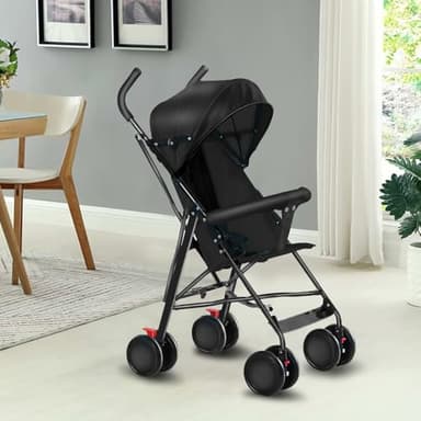 Poussette Canne Bébé Ultra Légère, Compacte,Pliable et Inclinable de la Naissance à 25 kg,Noir