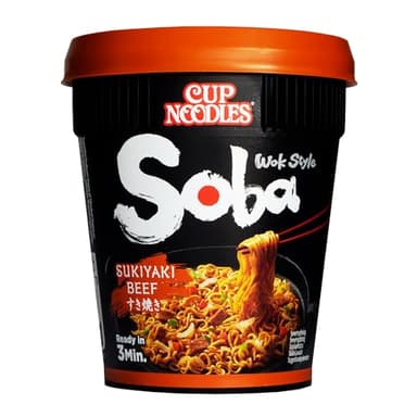 NISSIN Soba Cup - Saveur Sukiyaki Beef -1 carton de 8 cups de 89g