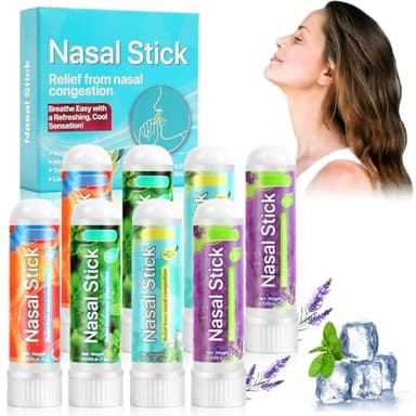 AUYAO Stick Nasal, Inhalateur Nasal aux Huiles Essentielles avec aux 7 Huiles Bio, 8 Pack Stick d'inhalation Nasale Portable pour Nez Bouché ou qui Coule, Augmenter la Concentration