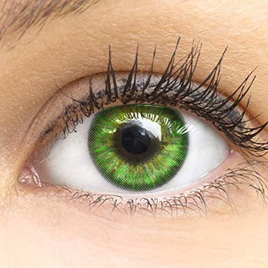 Glamlens lentilles de couleur vert naturelles colorées très haute opacité Fresh Mint + étuis à lentilles de contact I 1 paire (2 pièces) I 90 Jours I sans correction I 0,00 Dioptries