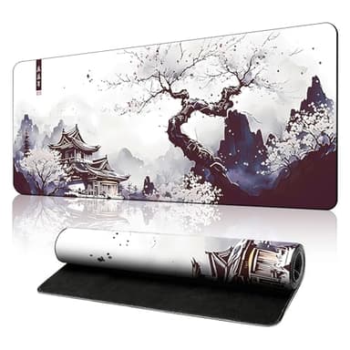 KZARYVEXIS Tapis de Souris de Jeu Japonais XXL 800x300x3mm, Tapis de Bureau Antidérapant et Imperméable à Bords Cousus pour Gamer, PC et Ordinateur Portable (Paysage)