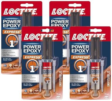 Loctite, Epoxy Express 1 Min Invisible Rapide, Colle Multi-matériaux, seringue 11ml (Lot de 4)